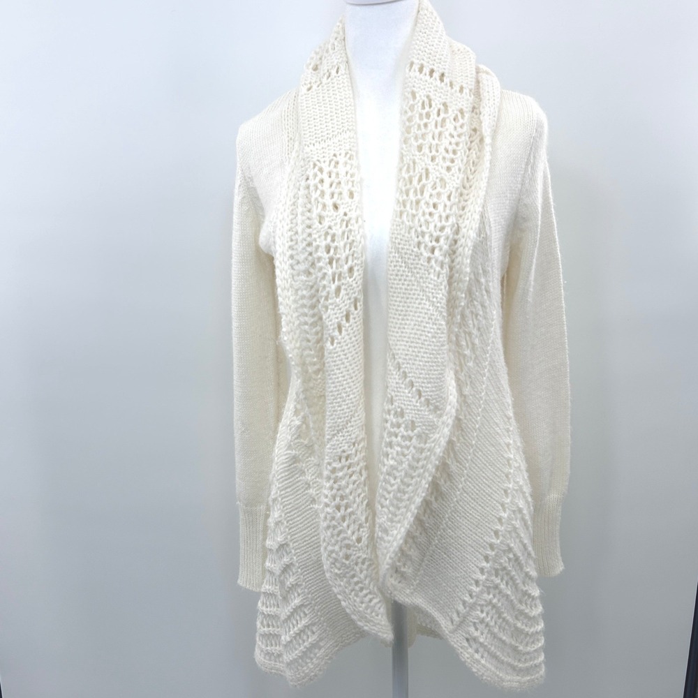 Madison Cream Open Front Cardigan Small Waterfall Knit Cozy Coastal Grandma